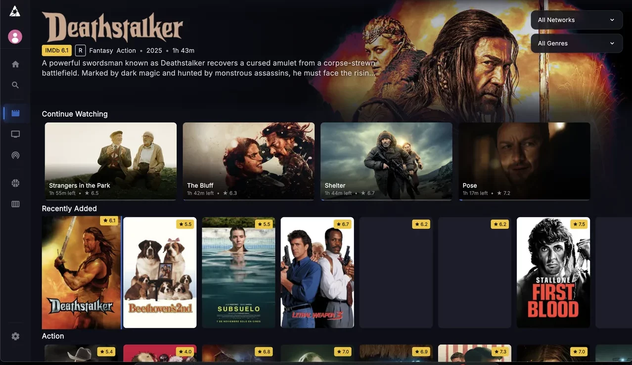 Apollo Group TV movies section with Continue Watching and Recently Added