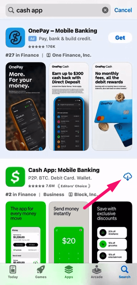 Step 1: Download Cash App (screenshot 1)