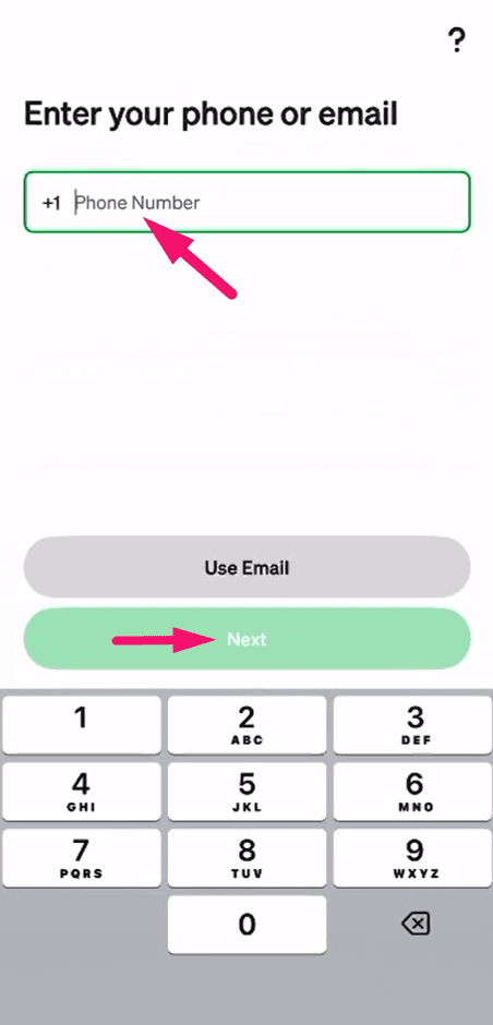Step 2: Enter your phone number (screenshot 1)