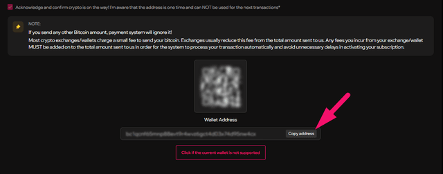 Step 18: Copy the Bitcoin wallet address (screenshot 1)