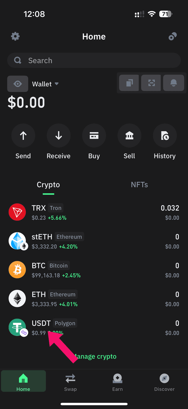 Step 1: Open your crypto wallet (screenshot 1)