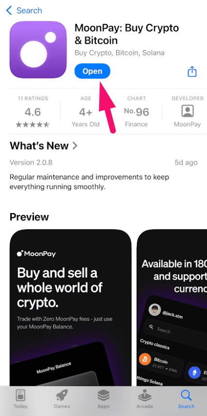 Step 1: Download MoonPay (screenshot 1)