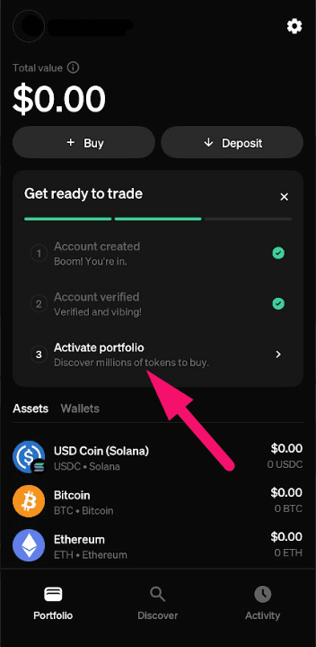 Step 5: Activate your portfolio and find Bitcoin (screenshot 1)