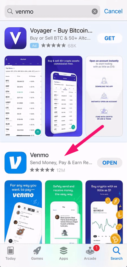 Step 1: Download and open Venmo (screenshot 1)
