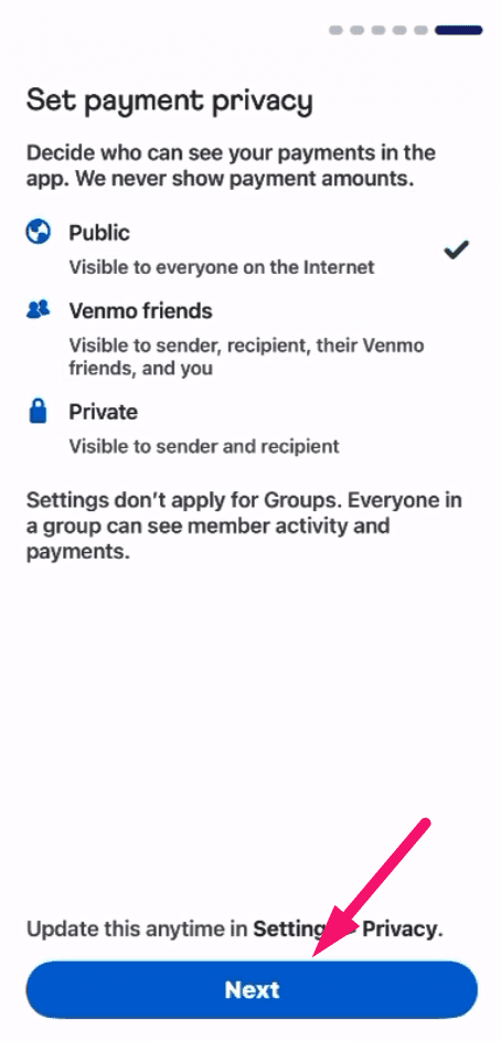 Step 3: Set privacy and agree to terms (screenshot 2)