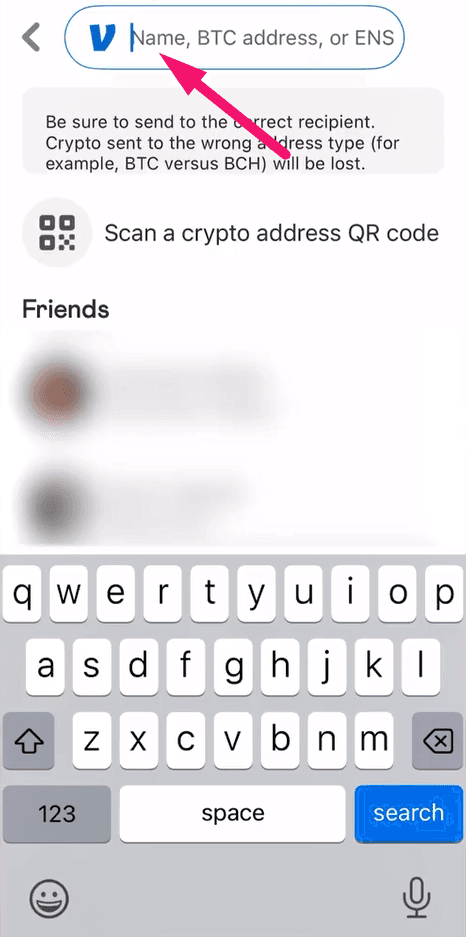 Step 14: Paste the address in Venmo (screenshot 1)